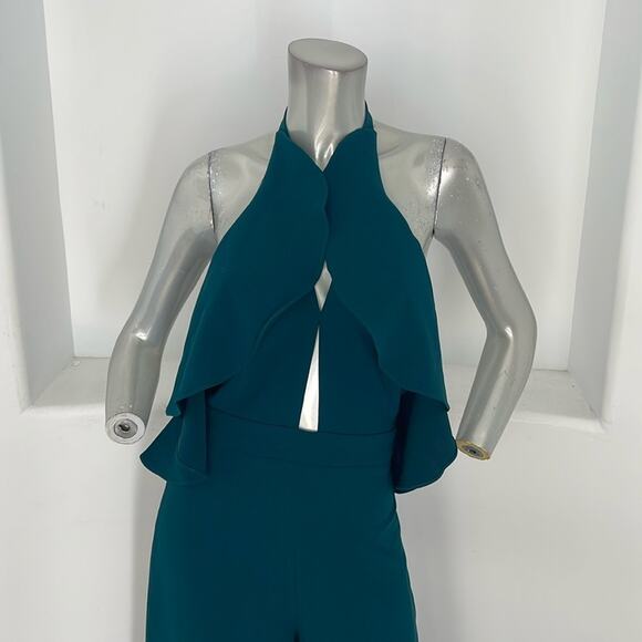 Zara Women Blogger Fave Halter Ruffle Jumpsuit Green  Cropped Legs Size XS NWT - Picture 8 of 15